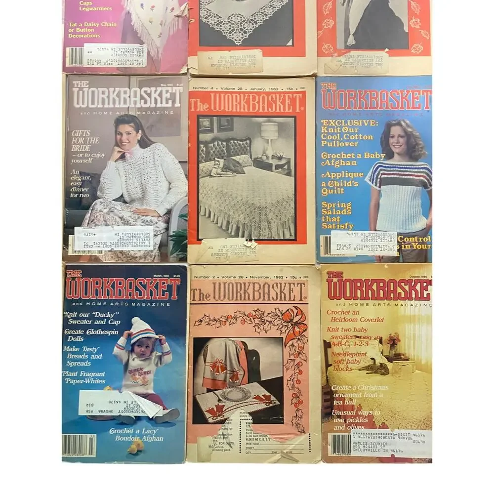 Vintage Workbasket Magazine Lot of 15 - 1962-1993 Crochet Knit Sewing Patterns